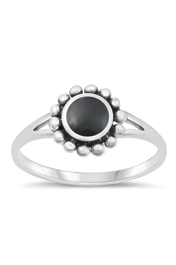 CHOOSE YOUR COLOR Black CZ Sunburst Ring .925 Flower Sterling Silver Band Jewelry Female Size 8