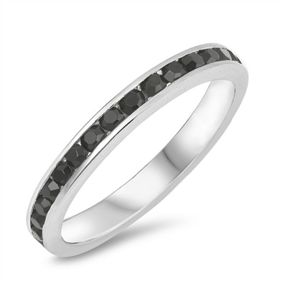 CHOOSE YOUR COLOR Black CZ Thin Eternity Round Stack Ring .925 Sterling Silver Band Female Size 4