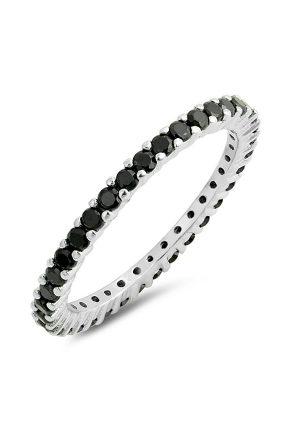 CHOOSE YOUR COLOR Black CZ Thin Stackable Elegant Ring .925 Sterling Silver Band Female Size 9