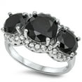 thumbnail image 1 of CHOOSE YOUR COLOR Black CZ Triple Round Halo Faceted Ring .925 Sterling Silver Band Female Size 9, 1 of 4