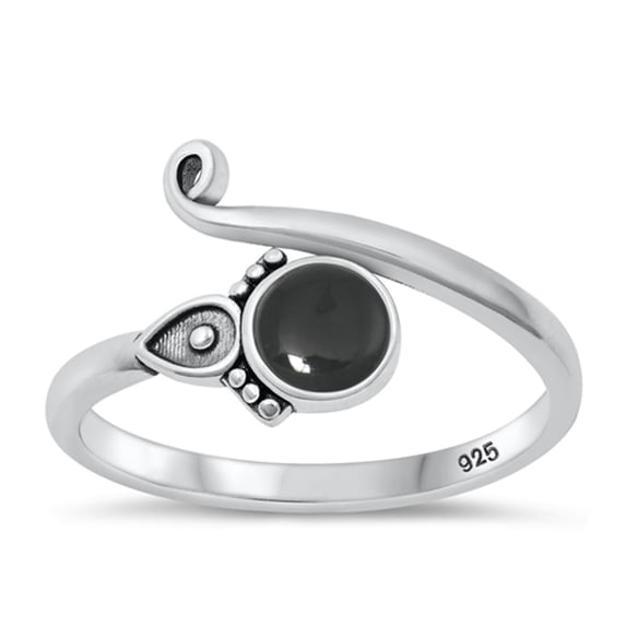 CHOOSE YOUR COLOR Black Simulated Agate Abstract Bali Ring .925 Sterling Silver Band CZ Female Size 7