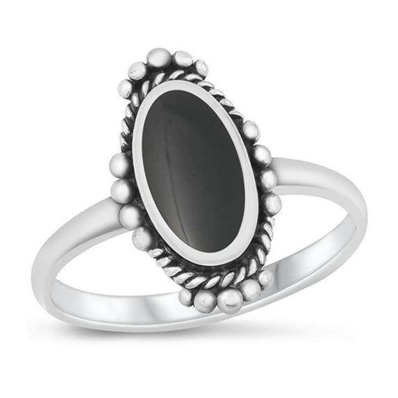 CHOOSE YOUR COLOR Black Simulated Agate Bali Cocktail Ring .925 Sterling Silver Band CZ Female Size 7