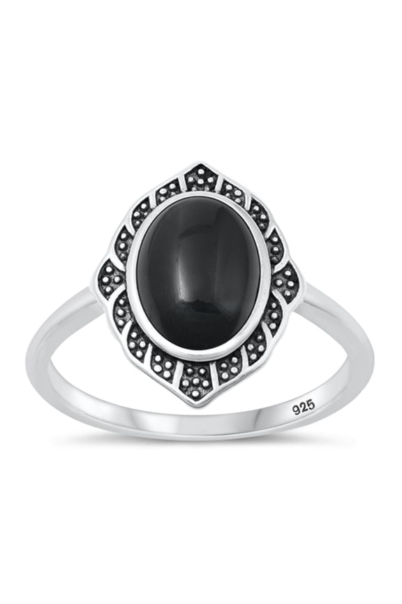 CHOOSE YOUR COLOR Black Simulated Agate Bali Cocktail Ring .925 Sterling Silver Band CZ Female Size 9