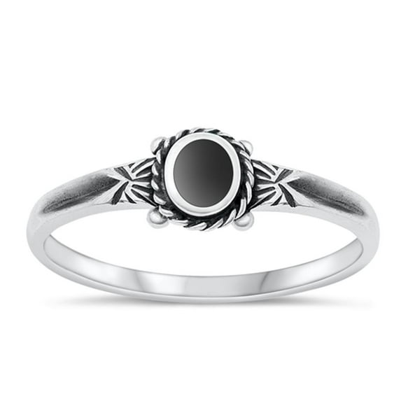 CHOOSE YOUR COLOR Black Simulated Agate Bali Ring .925 Chic Sterling Silver Band CZ Female Size 9