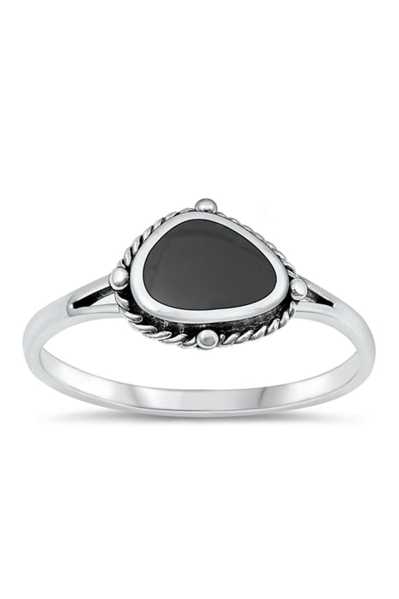 CHOOSE YOUR COLOR Black Simulated Agate Bali Ring .925 Sterling Silver Band CZ Female Size 4