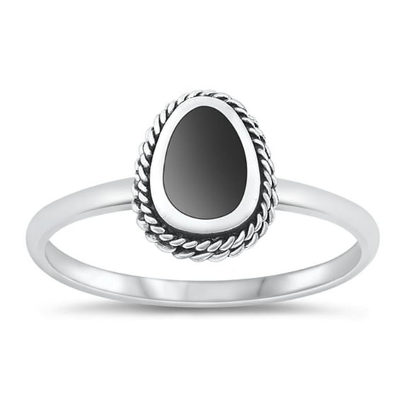 CHOOSE YOUR COLOR Black Simulated Agate Bali Ring .925 Sterling Silver Band CZ Female Size 4