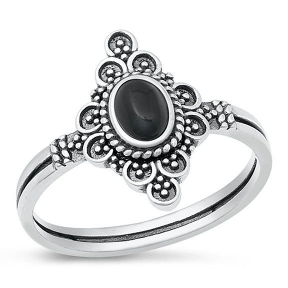 CHOOSE YOUR COLOR Black Simulated Agate Bali Ring .925 Sterling Silver Band CZ Female Size 6