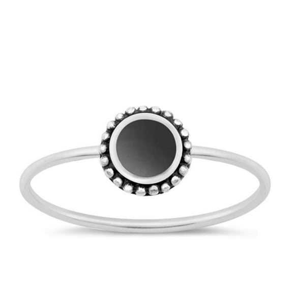 CHOOSE YOUR COLOR Black Simulated Agate Bali Ring .925 Sterling Silver Band CZ Female Size 7