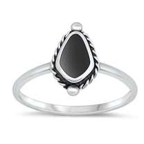 CHOOSE YOUR COLOR Black Simulated Agate Bali Ring .925 Sterling Silver Band CZ Female Size 7