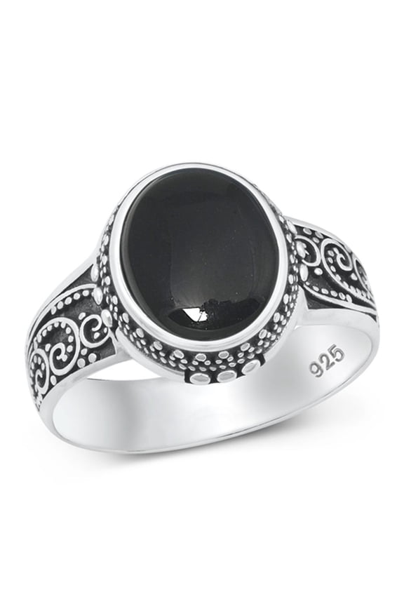 CHOOSE YOUR COLOR Black Simulated Agate Bali Ring .925 Sterling Silver Band CZ Female Size 9