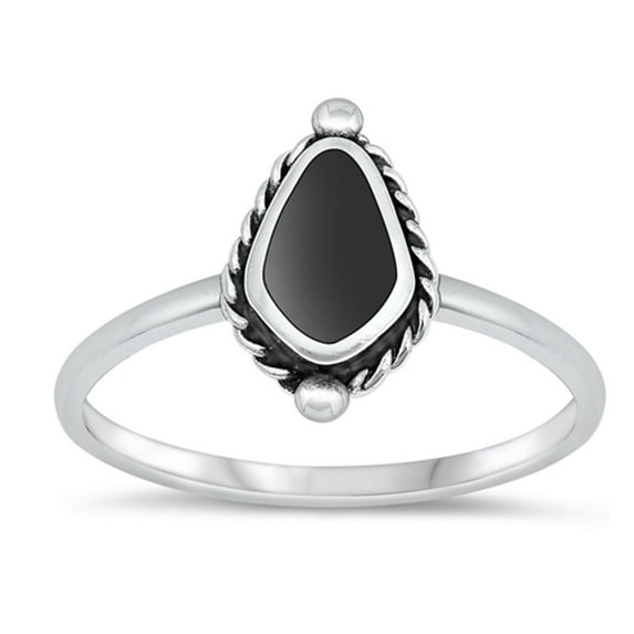 CHOOSE YOUR COLOR Black Simulated Agate Bali Ring .925 Sterling Silver Band CZ Female Size 9