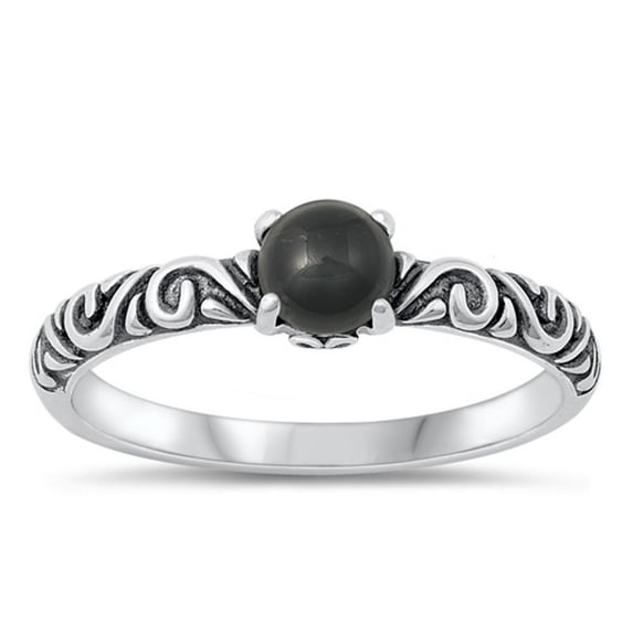 CHOOSE YOUR COLOR Black Simulated Agate Bali Ring .925 Sterling Silver Stacking Band CZ Female Size 6