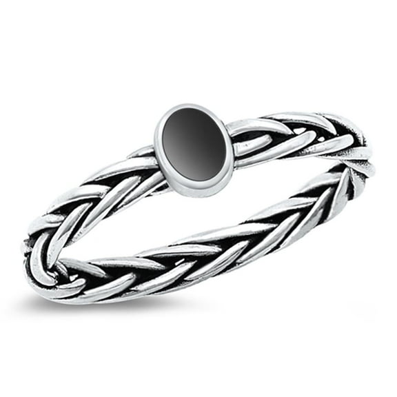 CHOOSE YOUR COLOR Black Simulated Agate Braided Ring .925 Chic Sterling Silver Band CZ Female Size 5