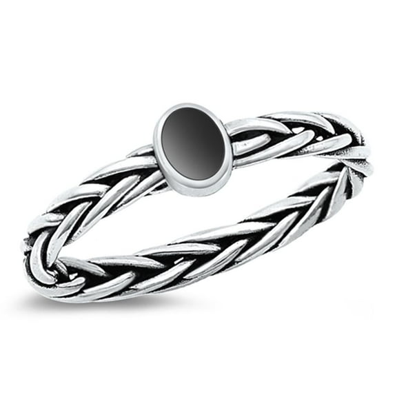 CHOOSE YOUR COLOR Black Simulated Agate Braided Ring .925 Chic Sterling Silver Band CZ Female Size 6
