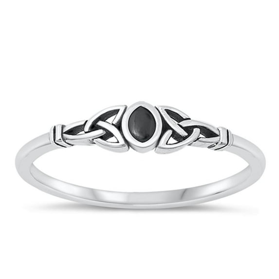 CHOOSE YOUR COLOR Black Simulated Agate Celtic Knot Ring .925 Sterling Silver Band CZ Female Size 8