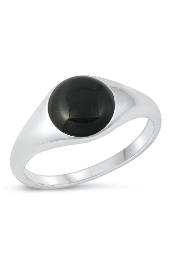 CHOOSE YOUR COLOR Black Simulated Agate Chunk Ring .925 Sterling Silver Signet Band CZ Female Size 4