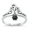 thumbnail image 1 of CHOOSE YOUR COLOR Black Simulated Agate Crown Ring .925 Sterling Silver Tiara Band CZ Female Size 7, 1 of 4