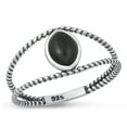 thumbnail image 1 of CHOOSE YOUR COLOR Black Simulated Agate Double Shank Ring .925 Sterling Silver Band CZ Female Size 10, 1 of 4