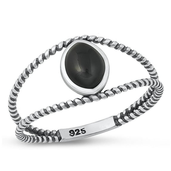 CHOOSE YOUR COLOR Black Simulated Agate Double Shank Ring .925 Sterling Silver Band CZ Female Size 10