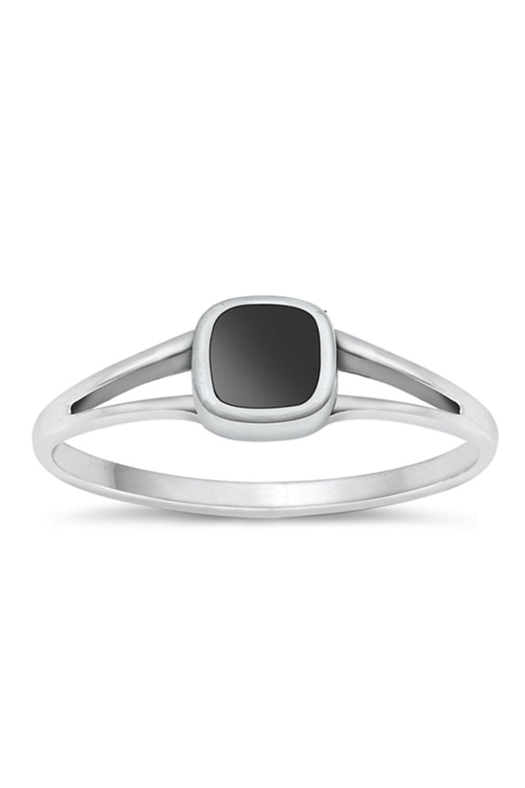 CHOOSE YOUR COLOR Black Simulated Agate Double Shank Ring .925 Sterling Silver Band CZ Female Size 4