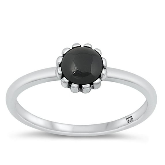 CHOOSE YOUR COLOR Black Simulated Agate Flower Ring .925 Chic Sterling Silver Band CZ Female Size 5
