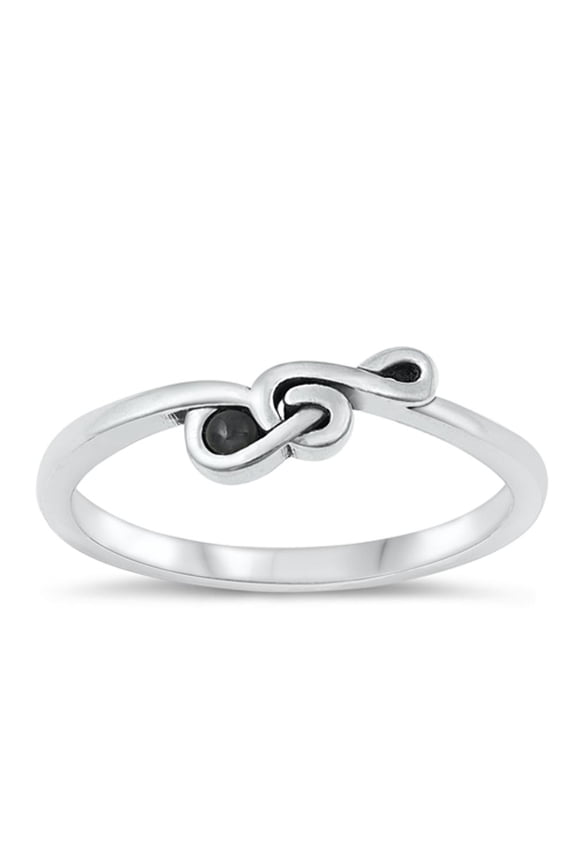 CHOOSE YOUR COLOR Black Simulated Agate G Clef Ring .925 Sterling Silver Music Note Band CZ Female Size 8