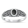 thumbnail image 1 of CHOOSE YOUR COLOR Black Simulated Agate Oxidized Flower Ring .925 Sterling Silver Band CZ Female Size 7, 1 of 4