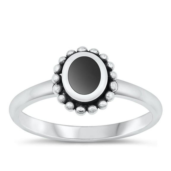 CHOOSE YOUR COLOR Black Simulated Agate Promise Ring .925 Sterling Silver Bali Band CZ Female Size 9