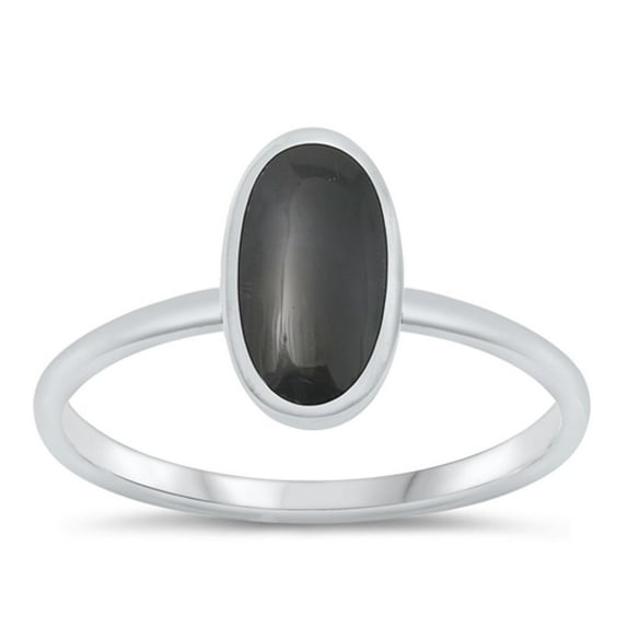 CHOOSE YOUR COLOR Black Simulated Agate Promise Ring .925 Sterling Silver Mid Modern Band CZ Female Size 9