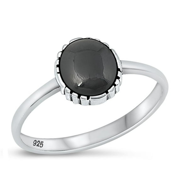 CHOOSE YOUR COLOR Black Simulated Agate Ring .925 Chic Sterling Silver Band CZ Female Size 5