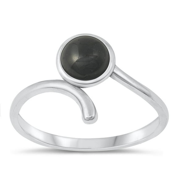 CHOOSE YOUR COLOR Black Simulated Agate Ring .925 Sterling Silver Curl Band CZ Female Size 10