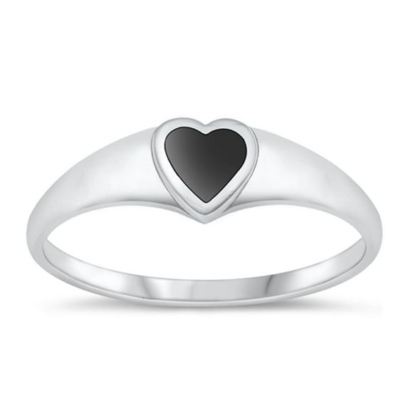 CHOOSE YOUR COLOR Black Simulated Agate Ring .925 Sterling Silver Heart Love Band CZ Female Size 5
