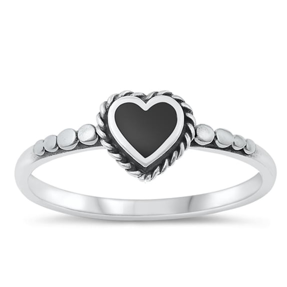 CHOOSE YOUR COLOR Black Simulated Agate Ring .925 Sterling Silver Heart Love Band CZ Female Size 9