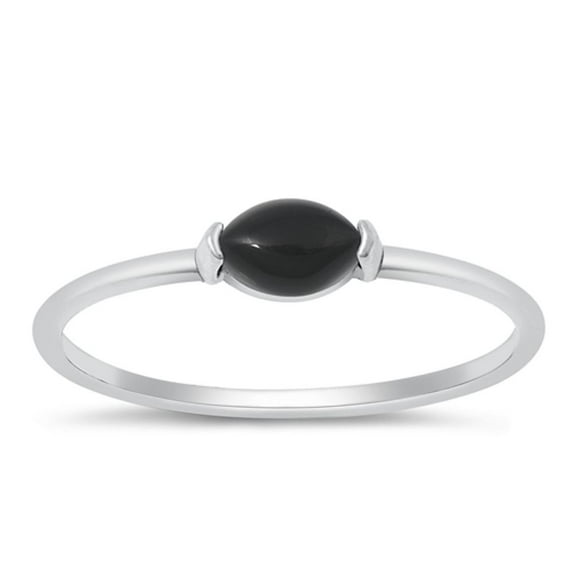 CHOOSE YOUR COLOR Black Simulated Agate Ring .925 Sterling Silver Minimalist Band CZ Female Size 6
