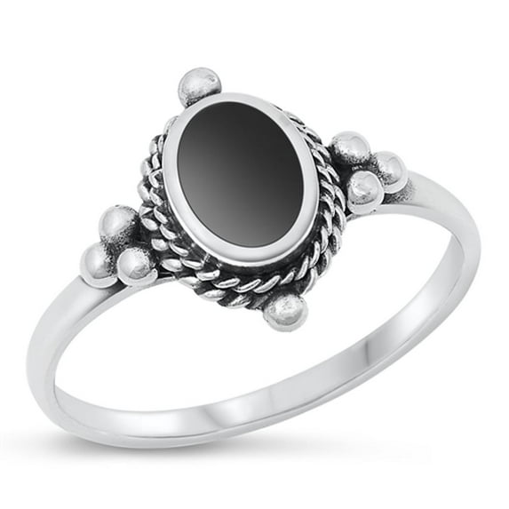 CHOOSE YOUR COLOR Black Simulated Agate Ring .925 Sterling Silver Vintage Bali Band CZ Female Size 10