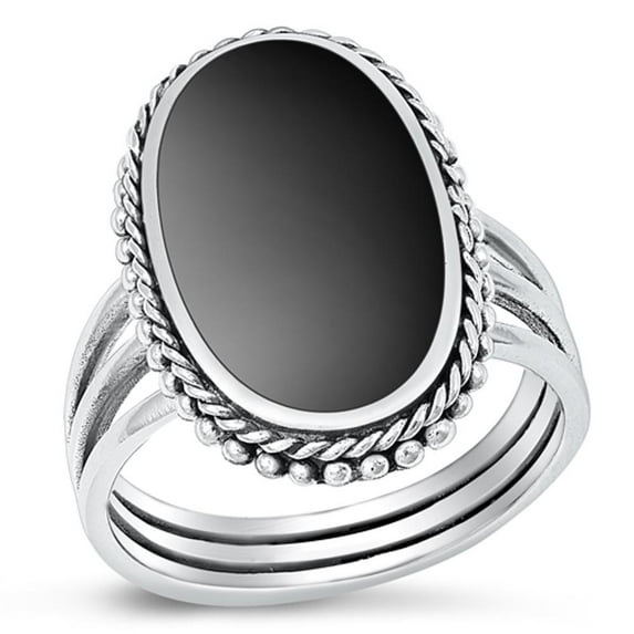 CHOOSE YOUR COLOR Black Simulated Agate Ring .925 Sterling Silver Vintage Band CZ Female Size 7