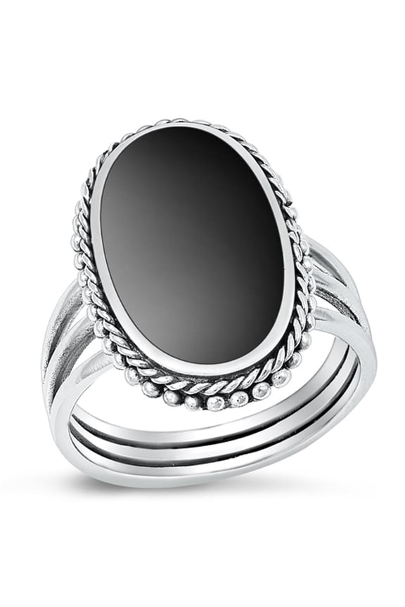 CHOOSE YOUR COLOR Black Simulated Agate Ring .925 Sterling Silver Vintage Band CZ Female Size 7