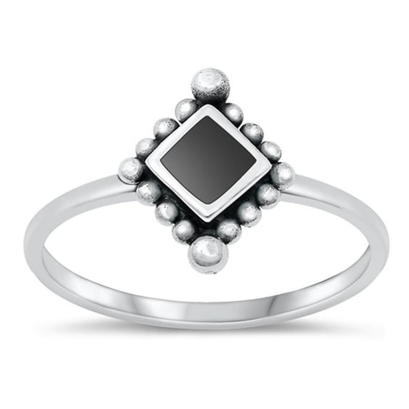 CHOOSE YOUR COLOR Black Simulated Agate Wholesale Bali Ring .925 Chic Sterling Silver Band CZ Female Size 8