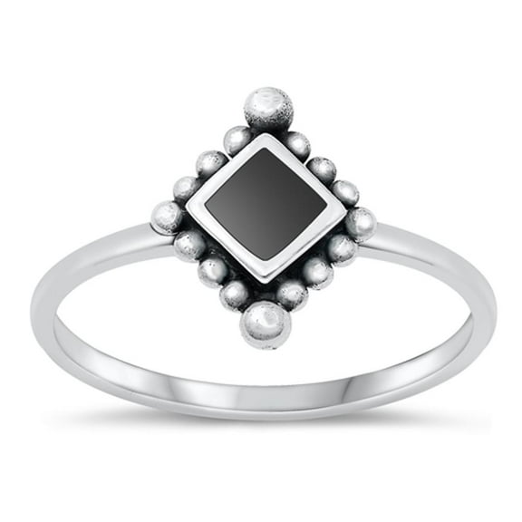CHOOSE YOUR COLOR Black Simulated Agate Wholesale Bali Ring .925 Chic Sterling Silver Band CZ Female Size 9