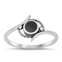 CHOOSE YOUR COLOR Black Simulated Agate Wholesale Ring .925 Sterling Silver Bali Curl Band CZ Female Size 6