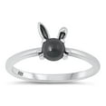 thumbnail image 1 of CHOOSE YOUR COLOR Black Simulated Agate Wholesale Ring .925 Sterling Silver Bunny Rabbit Band CZ Female Size 4, 1 of 4