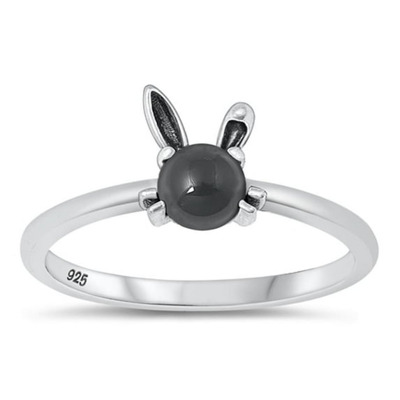 CHOOSE YOUR COLOR Black Simulated Agate Wholesale Ring .925 Sterling Silver Bunny Rabbit Band CZ Female Size 5