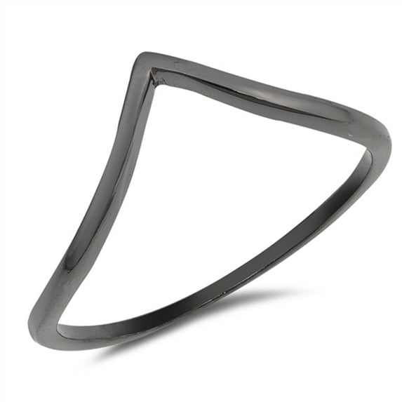 CHOOSE YOUR COLOR Black-Tone Chevron Pointed V Shape Ring .925 Sterling Silver Band Jewelry Female Size 9
