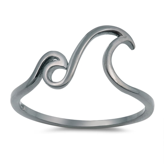 CHOOSE YOUR COLOR Black-Tone Double Wave Ocean Tide Ring .925 Sterling Silver Band Jewelry Female Size 6