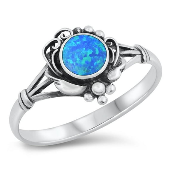 CHOOSE YOUR COLOR Blue Simulated Opal Bali Boho Ring .925 Sterling Silver Band CZ Female Size 10