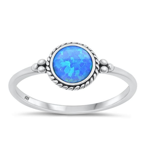 CHOOSE YOUR COLOR Blue Simulated Opal Bali Ring .925 Chic Sterling Silver Band CZ Female Size 6