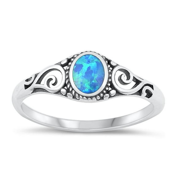 CHOOSE YOUR COLOR Blue Simulated Opal Bali Ring .925 Chic Sterling Silver Band CZ Female Size 7