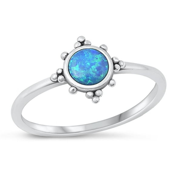 CHOOSE YOUR COLOR Blue Simulated Opal Bali Sun Ring .925 Sterling Silver Band CZ Female Size 8