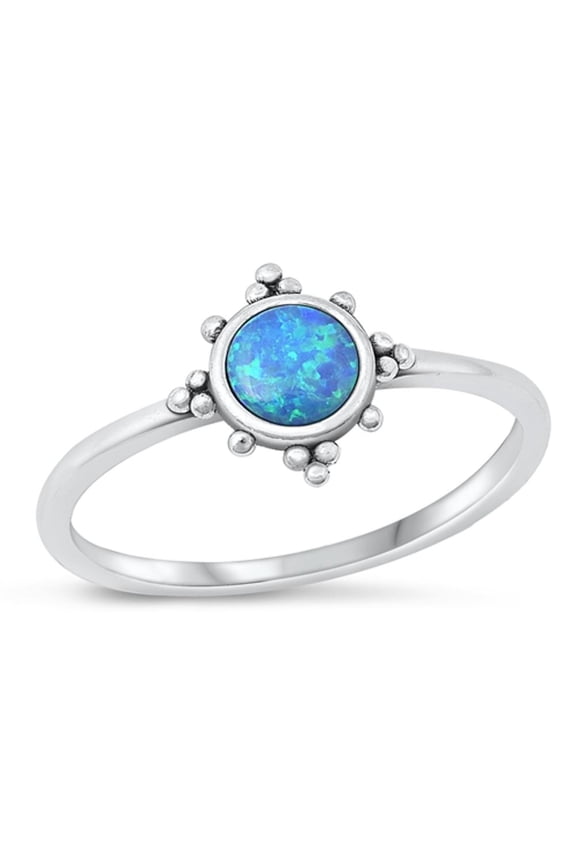 CHOOSE YOUR COLOR Blue Simulated Opal Bali Sun Ring .925 Sterling Silver Band CZ Female Size 9