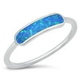 thumbnail image 1 of CHOOSE YOUR COLOR Blue Simulated Opal Bar Ring .925 Sterling Silver Band CZ Female Size 10, 1 of 4